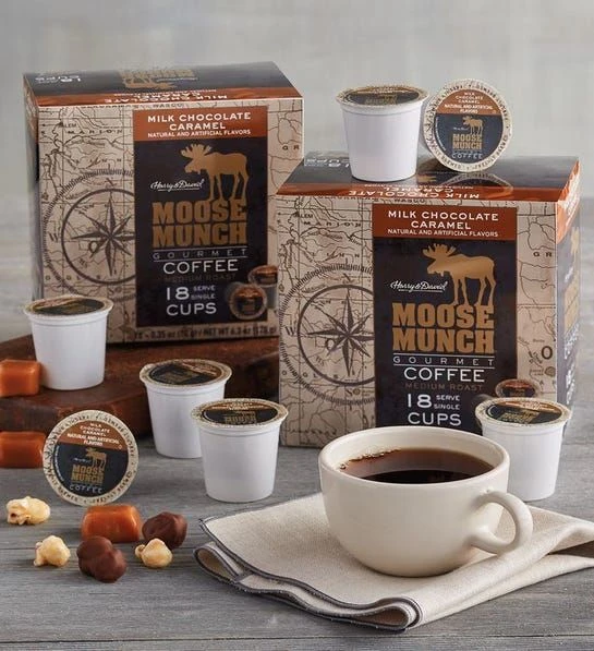 Harry & David Milk Chocolate Caramel Moose Munch Single-Serve Coffee 2/18 Count 1 Harry & David Milk Chocolate Caramel Moose Munch Single-Serve Coffee 2/18 Count