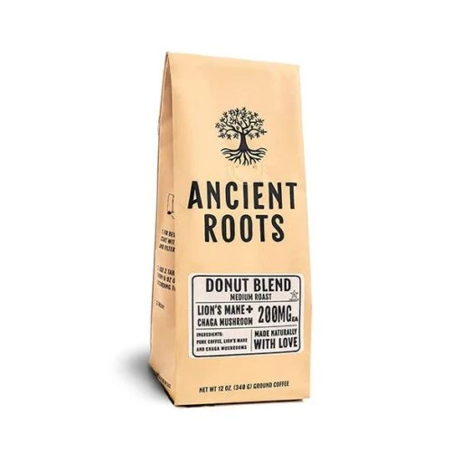 Ancient Roots Donut Shop Flavored Mushroom Coffee - Donut Shop Coffee By Corim Premium Blends (12 Ounces)