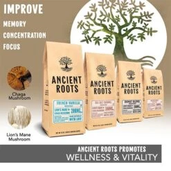 Ancient Roots French Vanilla Flavored Mushroom Coffee By Corim Premium Blends 4/12 Oz Bags -Beverage Shop ancient roots french vanilla flavored mushroom coffee french vanilla coffee1 1 1