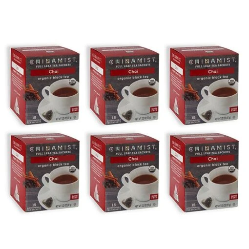 China Mist - Chai Organic Black Full Leaf Tea Sachet, 6 Boxes 15 Count Each