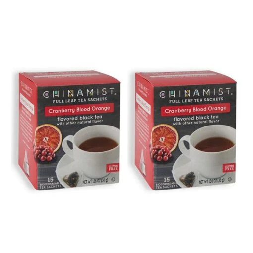 China Mist - Cranberry Blood Orange Organic Black Full Leaf Tea Sachet, 2 Boxes 15 Count Each