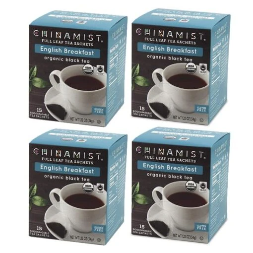 China Mist - English Breakfast Organic Black Full Leaf Tea Sachet, 4 Boxes 15 Count Each