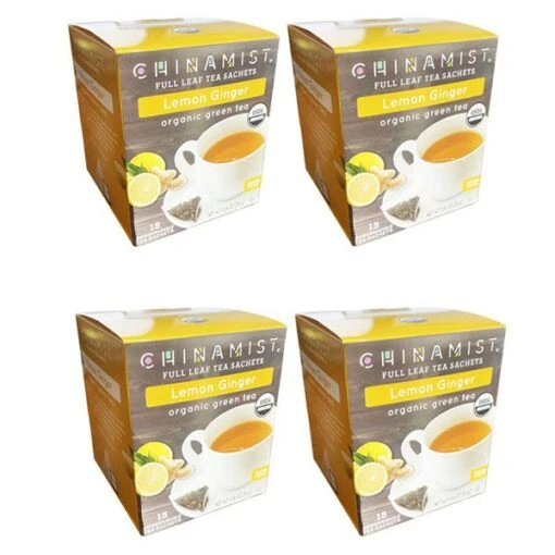 China Mist - Lemon Ginger Organic Green Tea Sachet, 4 Boxes 15 Count Each